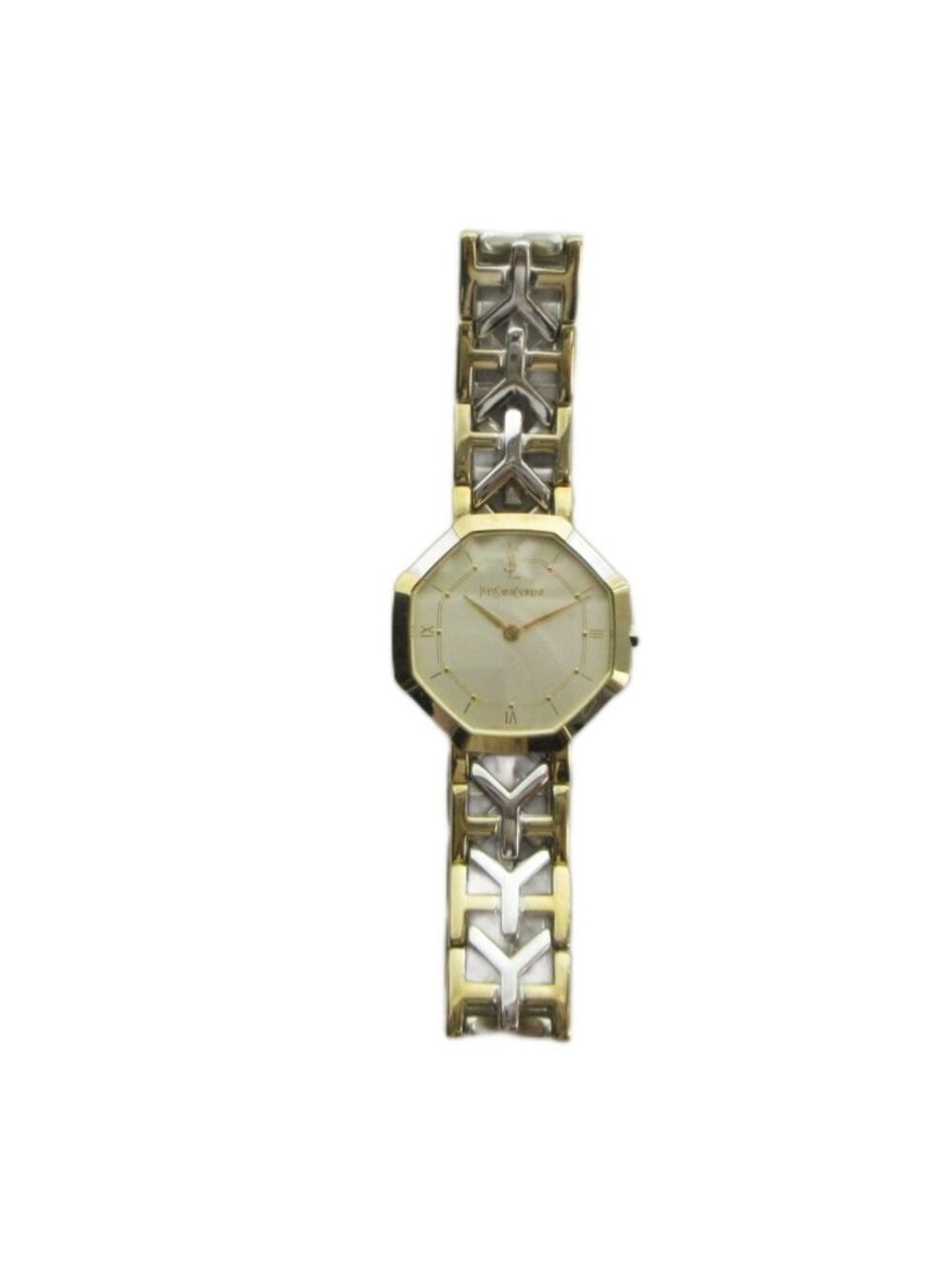 Saint Laurent Watch Quartz Octagon Roman Silver Color Gold - Picture 2 of 6